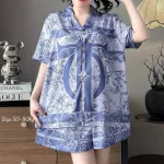 Đồ Bộ Ngủ Tay Ngắn Quần Đùi Nữ Họa Tiết Sang Trọng Mặc Mịn Mát Thoải Mái Big Size 50–80kg