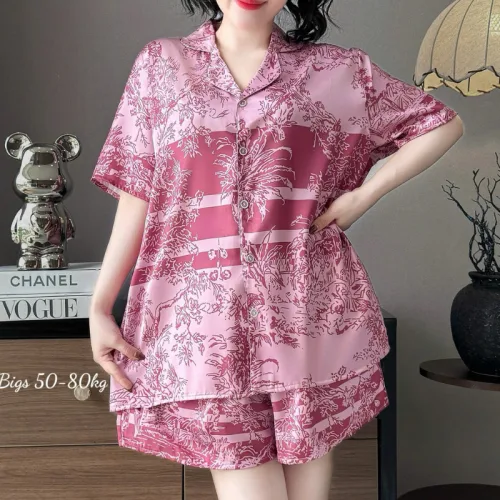 Đồ Bộ Ngủ Tay Ngắn Quần Đùi Nữ Họa Tiết Sang Trọng Mặc Mịn Mát Thoải Mái Big Size 50–80kg