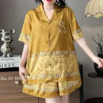Đồ Bộ Ngủ Tay Ngắn Quần Đùi Nữ Họa Tiết Sang Trọng Mặc Mịn Mát Thoải Mái Big Size 50–80kg