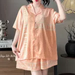 Đồ Bộ Ngủ Tay Ngắn Quần Đùi Nữ Họa Tiết Sang Trọng Mặc Mịn Mát Thoải Mái Big Size 50–80kg