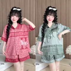 Đồ Bộ Ngủ Tay Ngắn Quần Đùi Nữ Họa Tiết Sang Trọng Mặc Mát Thoải Mái Big Size 50–80kg