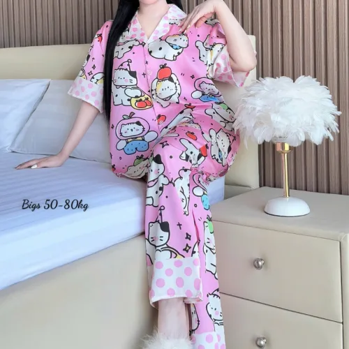Đồ Bộ Ngủ Nữ - Đồ Bộ Tay Ngắn Quần Dài Họa Tiết Hoạt Hình Dễ Thương Mặc Mát Thoải Mái Big Size 50–80kg