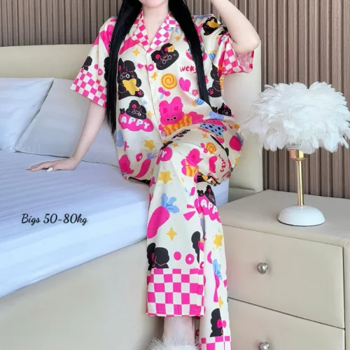 Đồ Bộ Ngủ Nữ - Đồ Bộ Tay Ngắn Quần Dài Họa Tiết Hoạt Hình Dễ Thương Mặc Mát Thoải Mái Big Size 50–80kg