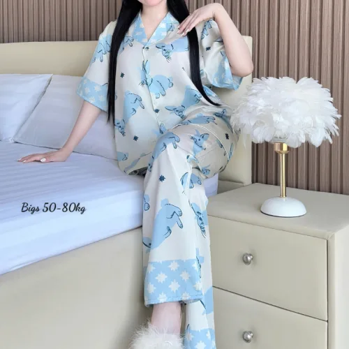 Đồ Bộ Ngủ Nữ - Đồ Bộ Tay Ngắn Quần Dài Họa Tiết Hoạt Hình Dễ Thương Mặc Mát Thoải Mái Big Size 50–80kg