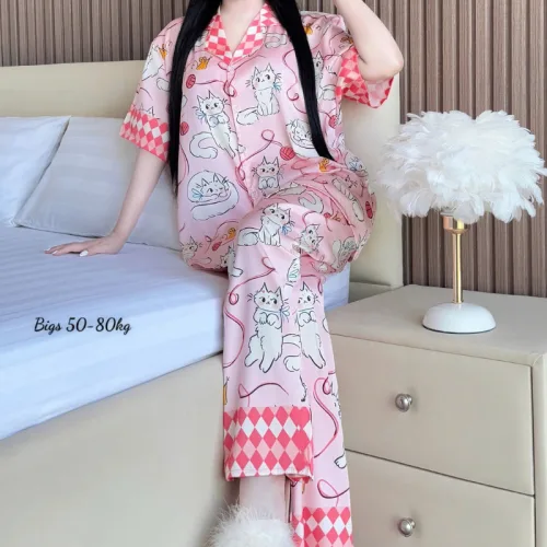 Đồ Bộ Ngủ Nữ - Đồ Bộ Tay Ngắn Quần Dài Họa Tiết Hoạt Hình Dễ Thương Mặc Mát Thoải Mái Big Size 50–80kg