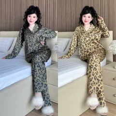 Đồ Bộ Ngủ Nữ - Đồ Bộ Tay Dài Quần Dài Họa Tiết Đơn Giản Mẫu 6 Nút Mặc Mát Thoải Mái Size Thường 40–60kg