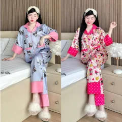 Đồ Bộ Ngủ Nữ - Đồ Bộ Tay Lỡ Quần Dài Họa Tiết Đơn Giản Mặc Mát Thoải Mái Size Thường 40–65kg