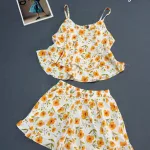 Đồ bộ nữ 2 dây quần đùi hoa vải mango DD-95539