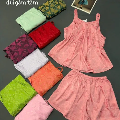 Đồ bộ nữ 2 dây sát nách vải gấm quần đùi HK0036