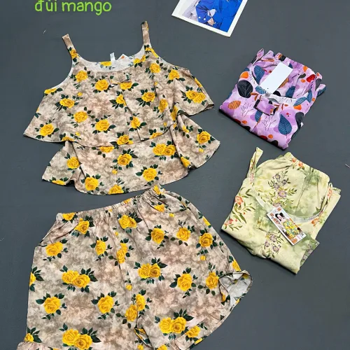 Đồ bộ nữ 2 dây vải mango quần đùi hoa HK-8083