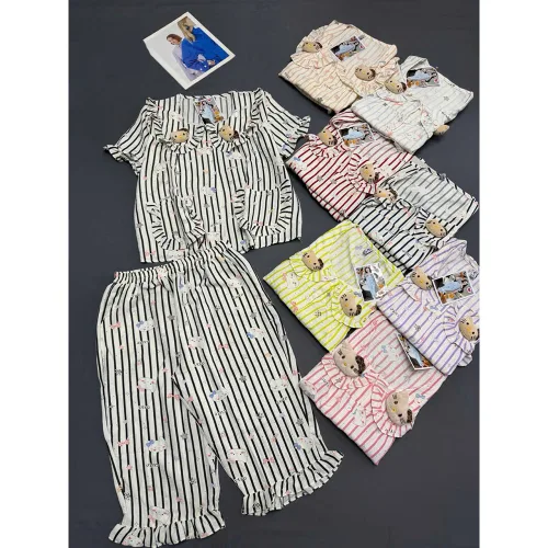Đồ Bộ Nữ Áo Cổ Sen Tay Ngắn Quần Lửng Họa Tiết Gấu Đáng Yêu Vải Cotton Hàn Mịn Mát Size 45-62kg phù hợp để tham khảo khi chọn đồ bộ nữ