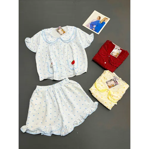 Đồ Bộ Nữ Áo Cổ Sen Tay Ngắn Quần Đùi Họa Tiết Chấm Bi Vải Cotton Hàn Mịn Mát Size 45-62kg