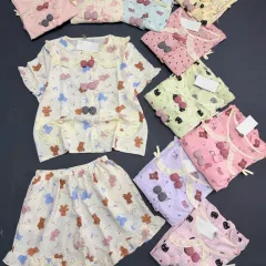Đồ Bộ Nữ Áo Cổ Sen Tay Ngắn Quần Đùi Họa Tiết Gấu Đáng Yêu Vải Cotton Hàn Mịn Mát Size 45-62kg
