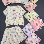 Đồ Bộ Nữ Áo Cổ Sen Tay Ngắn Quần Đùi Họa Tiết Gấu Đáng Yêu Vải Cotton Hàn Mịn Mát Size 45-62kg