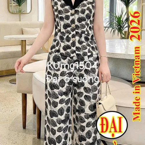 Đồ bộ nữ áo sát nách cổ vest quần ống suông KUmg1504