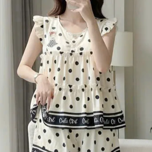 Đồ bộ nữ áo tay cánh tiên quần đùi chấm bi HT-95239