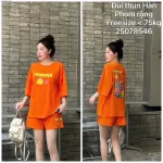 Đồ bộ nữ áo tay ngắn quần Đùi thun hàn co giãn phom rộng <75kg