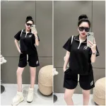 Đồ bộ nữ cổ bẻ quần đùi tay ngắn thun da cá