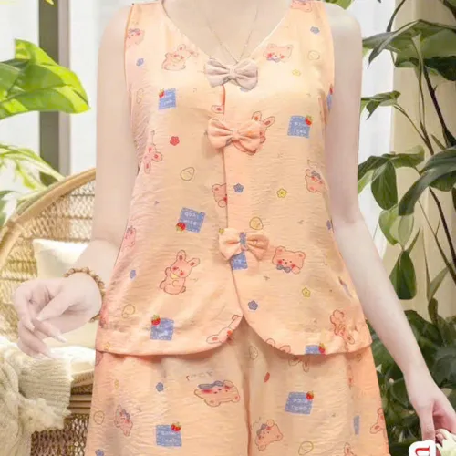 Đồ bộ nữ mặt nhà cotton hàn áo sát nách quần đùi HT-75235