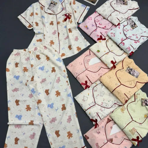 Đồ bộ nữ pijama tay ngắn quần dài HT-05241 chất cotton hàn