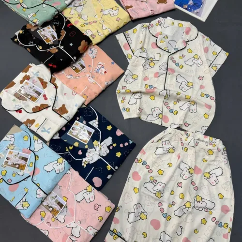 Đồ bộ nữ pijama tay ngắn quần Lửng mango viền MT-9579