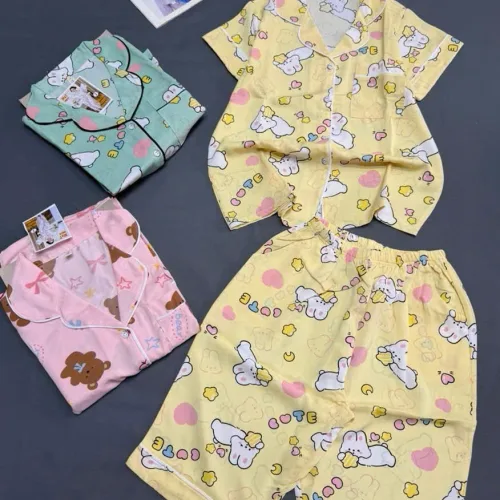 Đồ bộ nữ pijama tay ngắn quần Lửng mango viền MT-9579