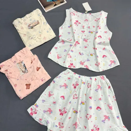 Đồ bộ nữ sát nách quần đùi chất cotton hàn không giãn HT-75235
