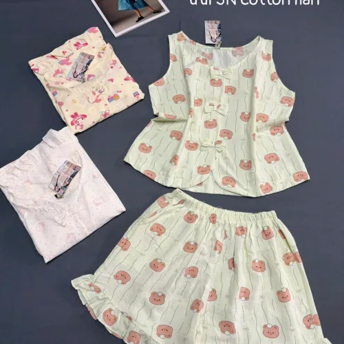 Đồ bộ nữ sát nách quần đùi chất cotton hàn không giãn HT-75235