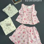 Đồ bộ nữ sát nách quần đùi chất cotton hàn không giãn HT-75235