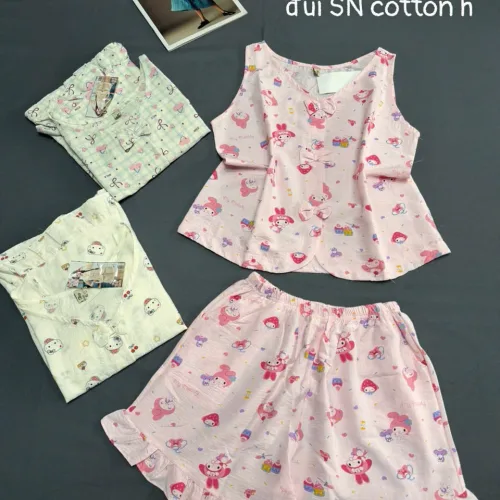 Đồ bộ nữ sát nách quần đùi chất cotton hàn không giãn HT-75235