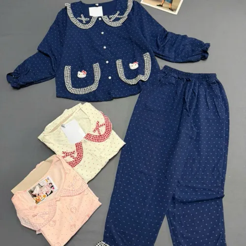 Đồ bộ nữ tay dài quần dài chất cotton hàn ko giãn QV-20026