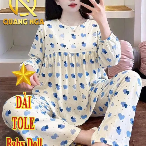 Đồ bộ nữ tay dài quần dài vải tole baby doll QN-0517
