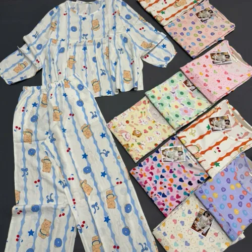 Đồ bộ nữ tay dài quần dài vải tole baby doll QN-0517