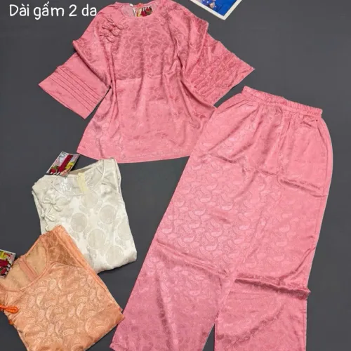 Đồ bộ nữ tay lỡ quần dài gấm 2 da