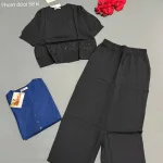 Đồ bộ nữ  tay ngắn Quần dài ống rông phối ren