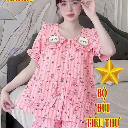 Đồ bộ nữ tay ngắn quần đùi chất cotton hàng không co giãn QV-95026