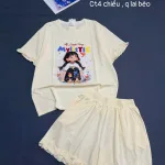 Đồ Bộ Nữ Tay Ngắn Quần Đùi Ym 2028326 Cotton 4 chiều quần lai bèo