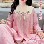 Đồ bộ nữ tiểu thư tay dài cotton hàn không giãn  HT-15236 - 115236
