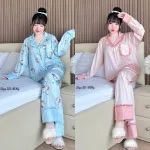 Đồ Bộ Pijama Nữ - Đồ Bộ Tay Dài Quần Dài Họa Tiết Đơn Giản Mặc Mát Thoải Mái Big Size 50–80kg