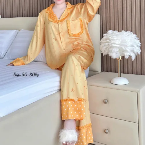 Đồ Bộ Pijama Nữ - Đồ Bộ Tay Dài Quần Dài Họa Tiết Đơn Giản Mặc Mát Thoải Mái Big Size 50–80kg