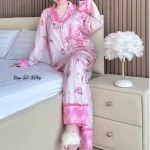 Đồ Bộ Pijama Nữ - Đồ Bộ Tay Dài Quần Dài Họa Tiết Đơn Giản Mặc Mát Thoải Mái Big Size 50–80kg