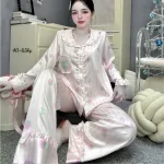Đồ Bộ Pijama Nữ - Đồ Bộ Tay Dài Quần Dài Viền Bèo Họa Tiết Nhí Size 40-65kg