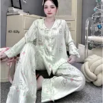 Đồ Bộ Pijama Nữ - Đồ Bộ Tay Dài Quần Dài Viền Bèo Họa Tiết Nhí Size 40-65kg