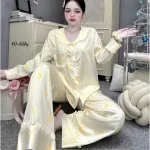 Đồ Bộ Pijama Nữ - Đồ Bộ Tay Dài Quần Dài Viền Bèo Họa Tiết Nhí Size 40-65kg