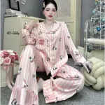 Đồ Bộ Pijama Nữ - Đồ Bộ Tay Dài Quần Dài Viền Bèo Họa Tiết Nhí Size 40-65kg