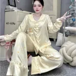 Đồ Bộ Pijama Nữ - Đồ Bộ Tay Dài Quần Dài Viền Bèo Họa Tiết Nhí Size 40-65kg