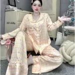 Đồ Bộ Pijama Nữ - Đồ Bộ Tay Dài Quần Dài Viền Bèo Họa Tiết Nhí Size 40-65kg