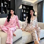 Đồ Bộ Pijama Nữ - Đồ Bộ Tay Dài Quần Dài Viền Ren Họa Tiết Size Thường 40-60kg