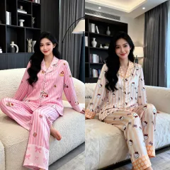 Đồ Bộ Pijama Nữ - Đồ Bộ Tay Dài Quần Dài Viền Ren Họa Tiết Size Thường 40-60kg