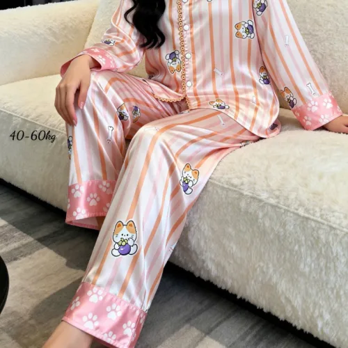 Đồ Bộ Pijama Nữ - Đồ Bộ Tay Dài Quần Dài Viền Ren Họa Tiết Size Thường 40-60kg
